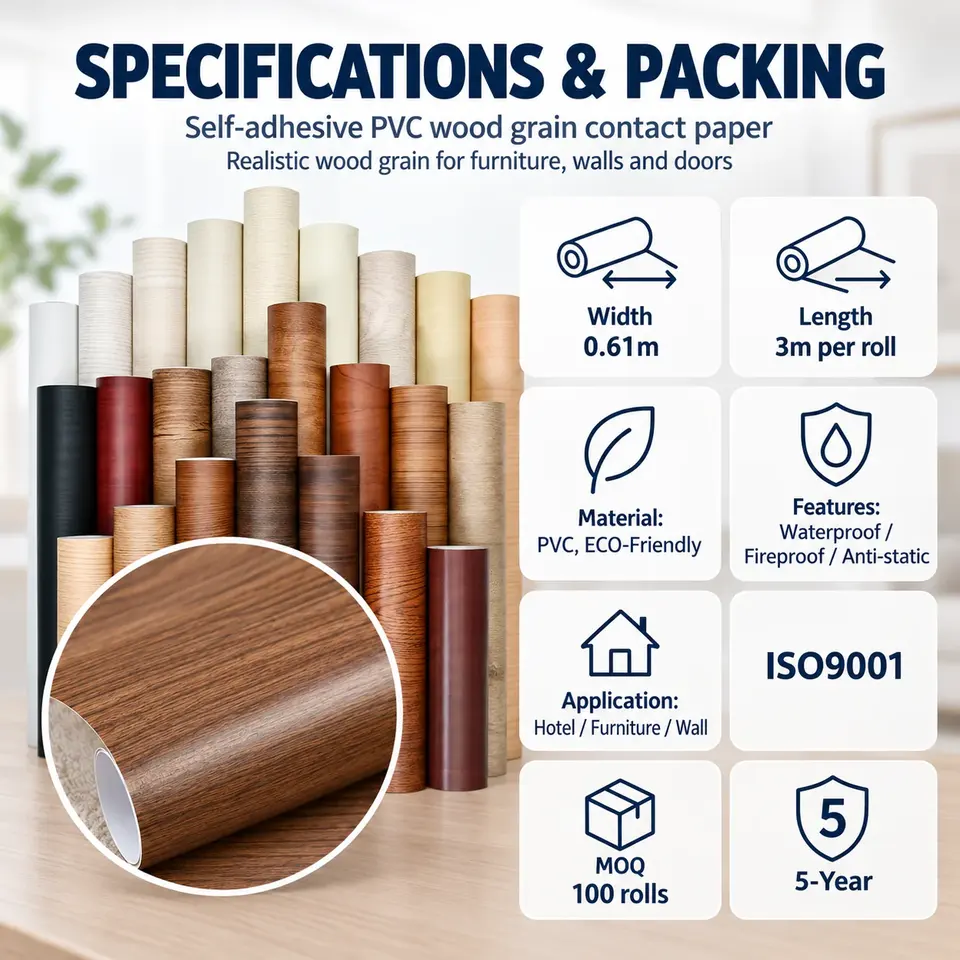 Wood Grain Contact Paper — Roll format and packaging
