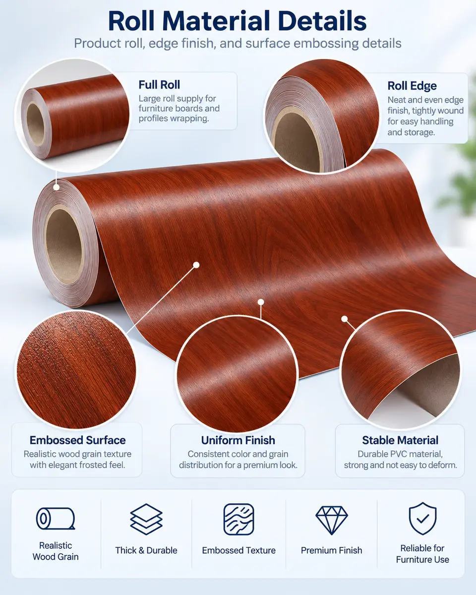 Wood Grain Laminating PVC Film for Furniture — Installation and application detail