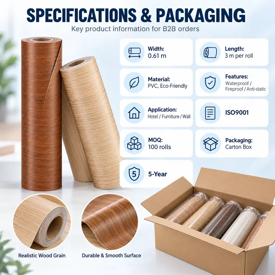 Wood Grain Waterproof Wall Stickers — Roll format and packaging