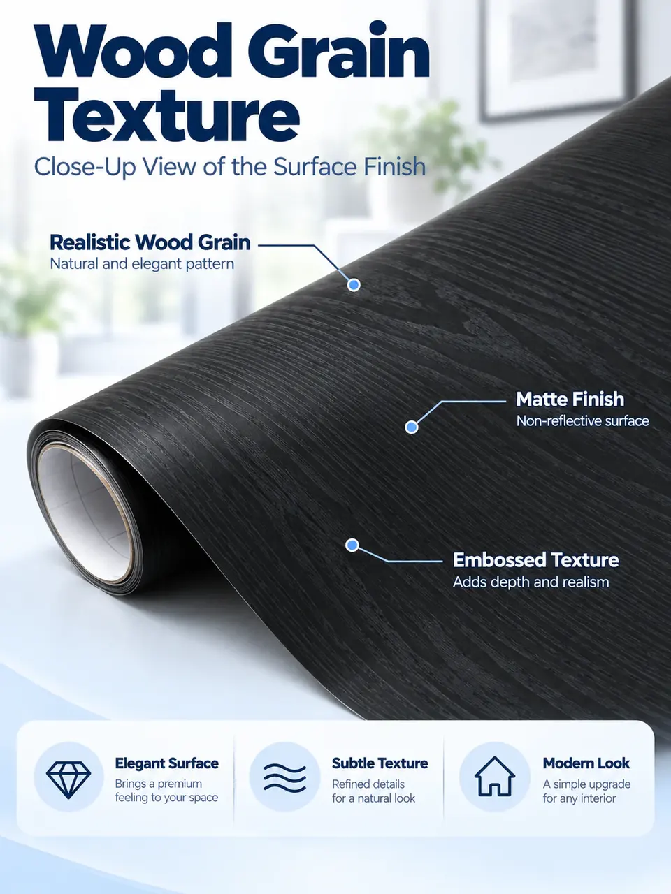 3D Black Wood Grain Self-Adhesive PVC Decorative Film / Wallpaper — Construction and material layers