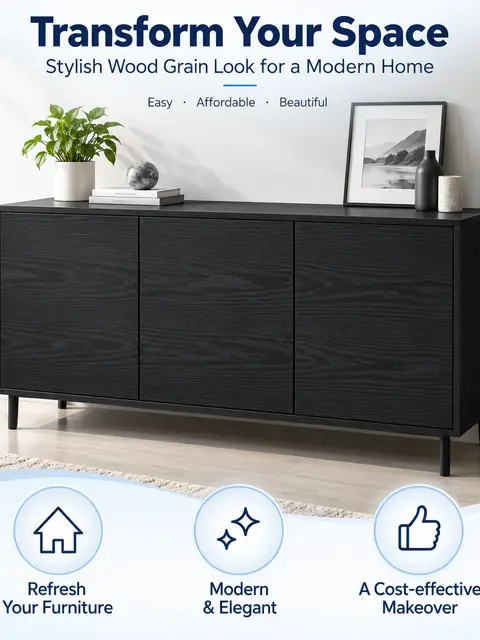 3D Black Wood Grain Self-Adhesive PVC Decorative Film / Wallpaper — Feature wall