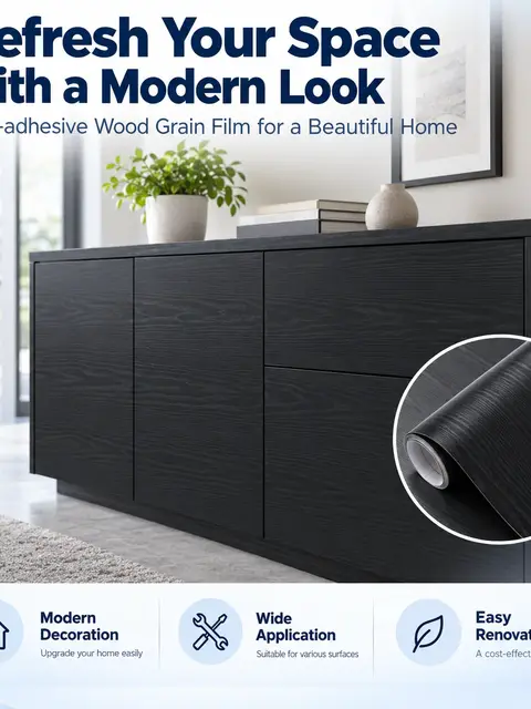 3D Black Wood Grain Self-Adhesive PVC Decorative Film / Wallpaper — Bedroom & nursery