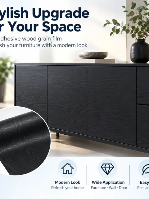 3D Black Wood Grain Self-Adhesive PVC Decorative Film / Wallpaper — Kitchen & bathroom