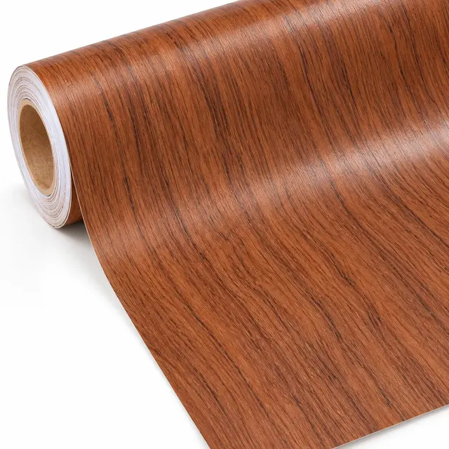 Wood grain self-adhesive decorative film roll